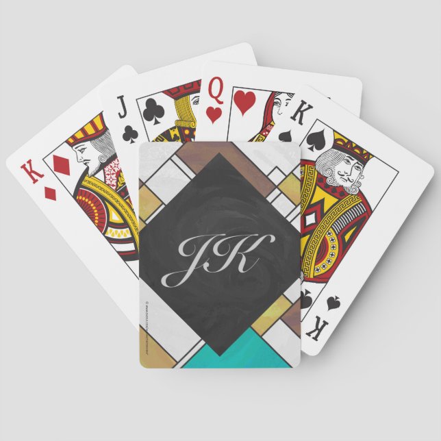 Mondrian Brown Yellow Teal Print Playing Cards (Back)