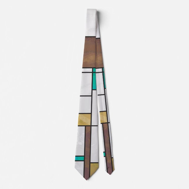 Mondrian Brown Yellow Teal Print Tie (Front)