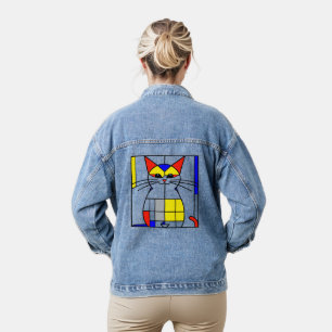 Mondrian cat  denim jacket