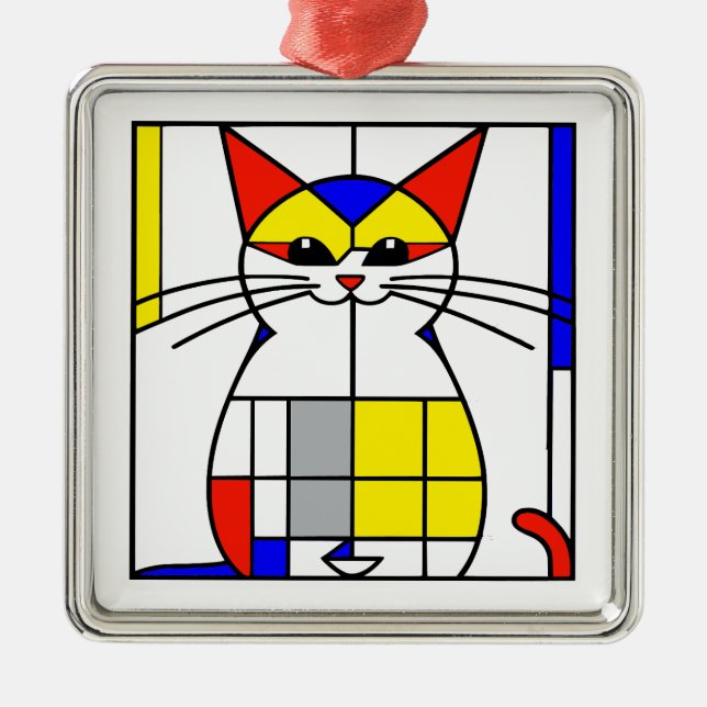 Mondrian cat metal tree decoration (Front)