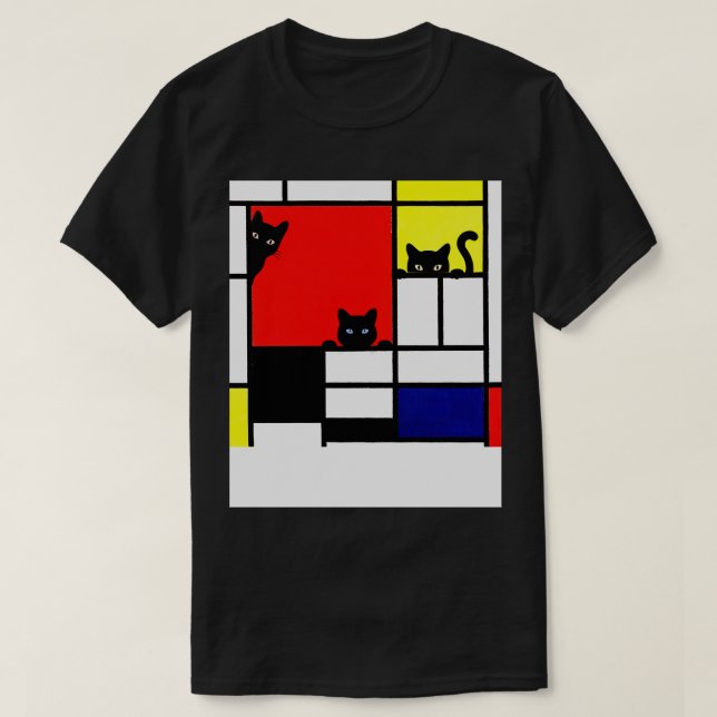 Mondrian Cats Composition with Red Yellow Blue and T-Shirt (Design Front)