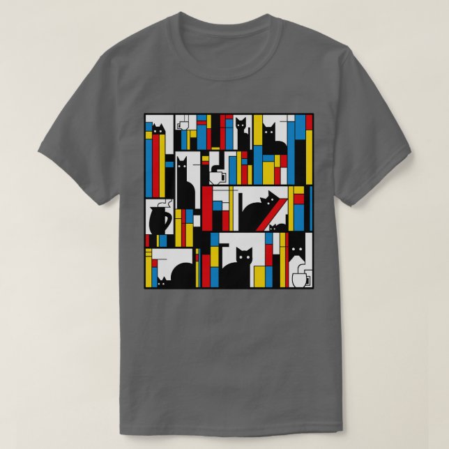 Mondrian Cats Library by Tobe Fonseca T-Shirt (Design Front)