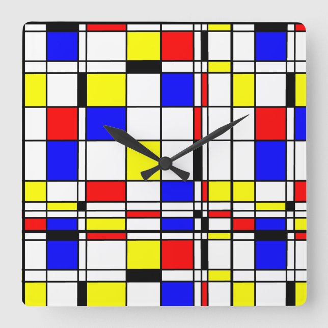 Mondrian colorful Minimalist De Stijl Modern art Square Wall Clock (Front)