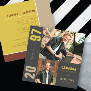 Mondrian Colour Blocks 2 Photo Graduation Party Invitation