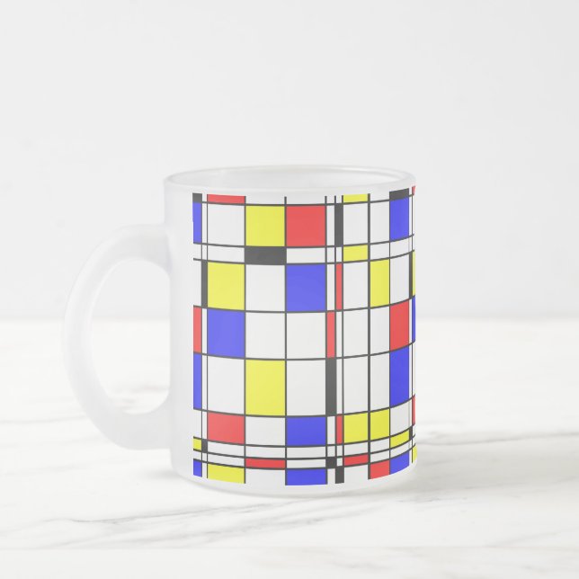Mondrian colourful  Minimalist De Stijl Modern art Frosted Glass Coffee Mug (Left)