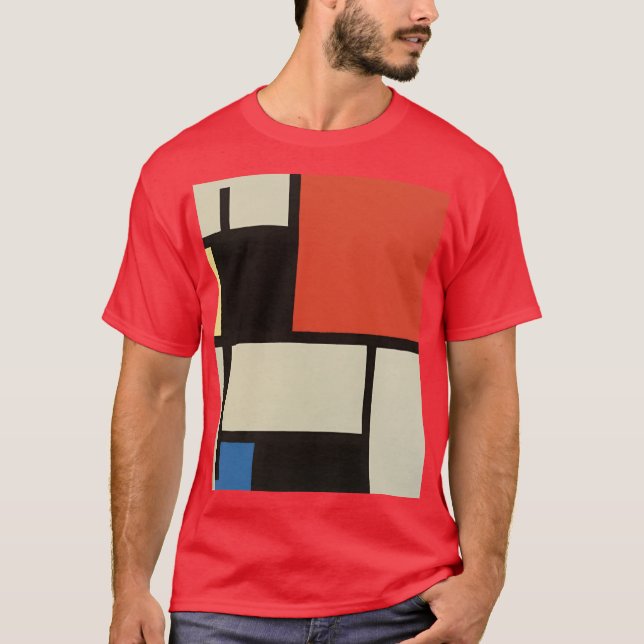 Mondrian Composition Modern Abstract Red T-Shirt (Front)