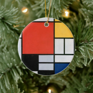 Mondrian Composition Red Yellow Blue Black  Ceramic Tree Decoration