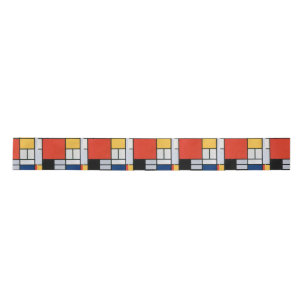 Mondrian Composition Red Yellow Blue Black Satin Ribbon