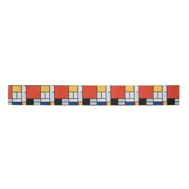 Mondrian Composition Red Yellow Blue Black  Satin Ribbon (Front)