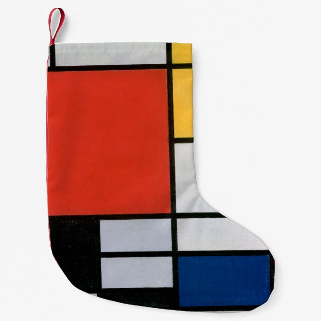Mondrian Composition Red Yellow Blue Black  Small Christmas Stocking (Front)