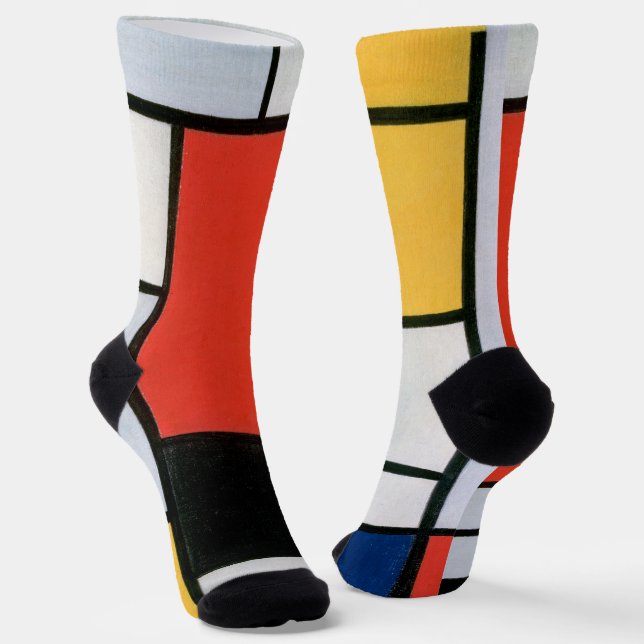 Mondrian Composition Red Yellow Blue Black  Socks (Angled)