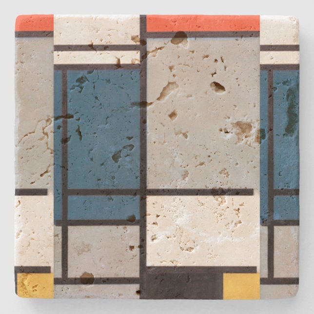Mondrian Composition with Red, Blue, Black, Yellow Stone Coaster (Front)