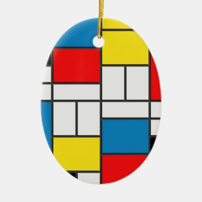 Mondrian Cubism Style Ceramic Tree Decoration (Front)