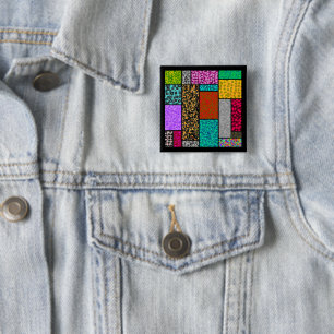 Mondrian Floral Graphic Design Abstraction 15 Cm Square Badge