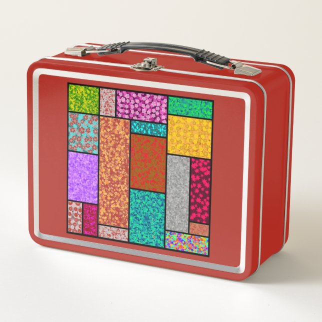 Mondrian Floral Graphic Design Abstraction Metal Lunch Box (Front)