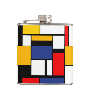 Mondrian Geometric Minimalist Comopsition Modern Hip Flask