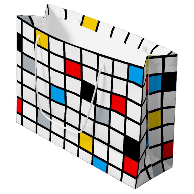 Mondrian Geometric Minimalist Comopsition Modern Large Gift Bag (Front Angled)