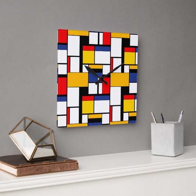 Mondrian Geometric Minimalist Comopsition Modern Square Wall Clock (Office)