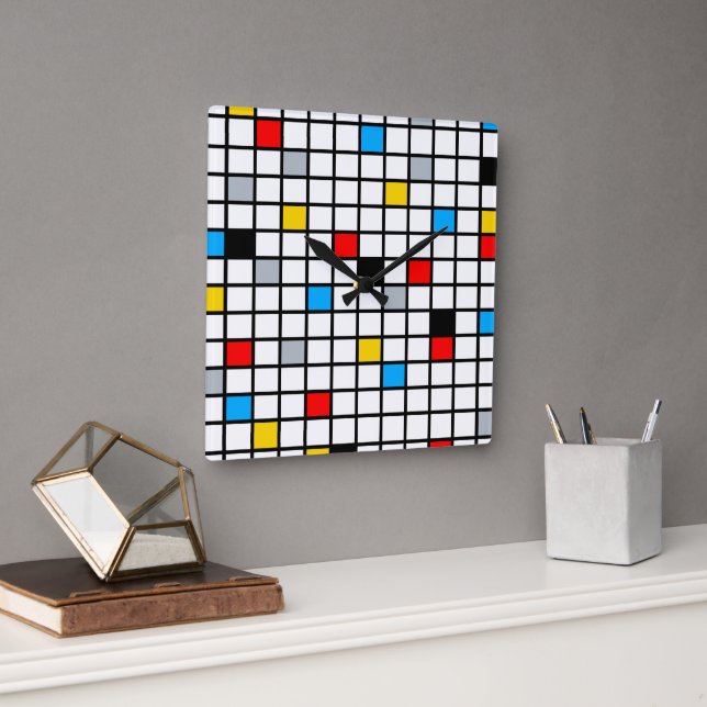 Mondrian Geometric Minimalist Comopsition Modern Square Wall Clock (Office)