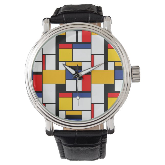 Mondrian Geometric Minimalist Comopsition Modern Watch (Front)