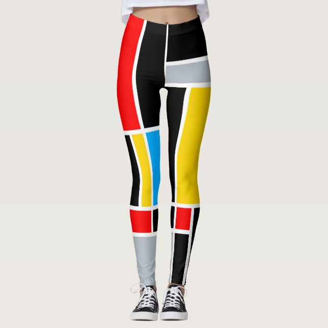 Mondrian geometric primary colour straight lines leggings (Front)