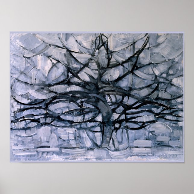 Mondrian - Grey Tree, famous painting, Poster (Front)