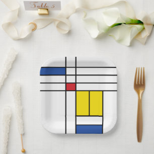 Mondrian II Minimalist De Stijl Modern Art Design Paper Plate