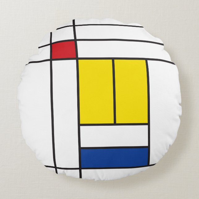Mondrian II Minimalist De Stijl Modern Art Design Round Cushion (Front)