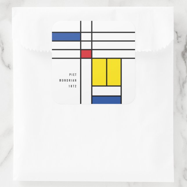 Mondrian II Minimalist De Stijl Modern Art Design Square Sticker (Bag)