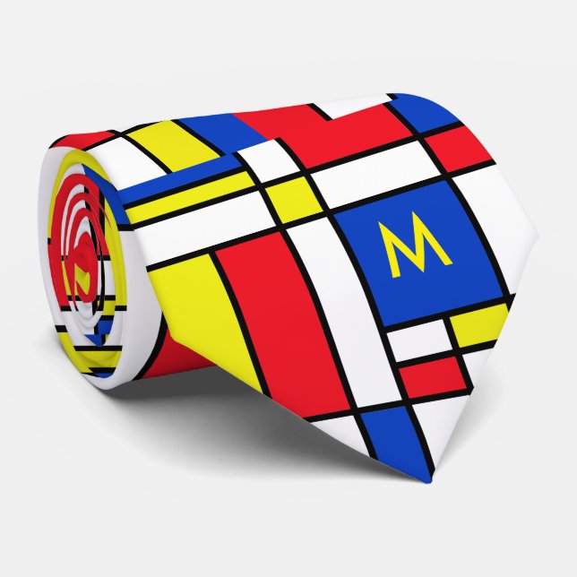 Mondrian Inspired Geometrical Design Abstract Art Tie (Rolled)