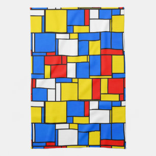 Mondrian Inspired Style Red Blue Yellow Pattern Tea Towel