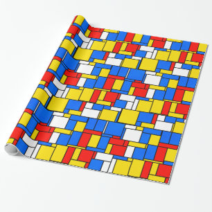 Mondrian Inspired Style Red Blue Yellow Pattern Wrapping Paper