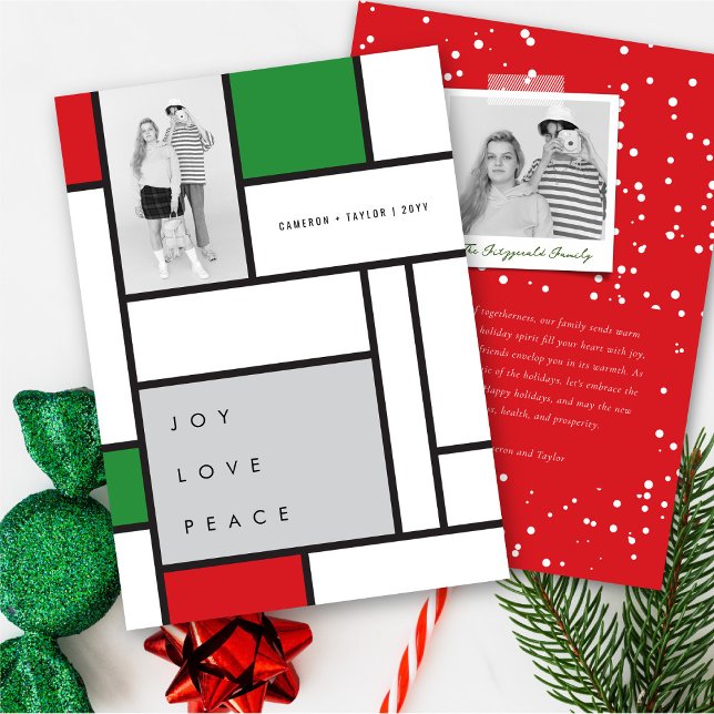Mondrian Joy Minimalist Colour Blocks Modern Photo Holiday Card (Creator Uploaded)