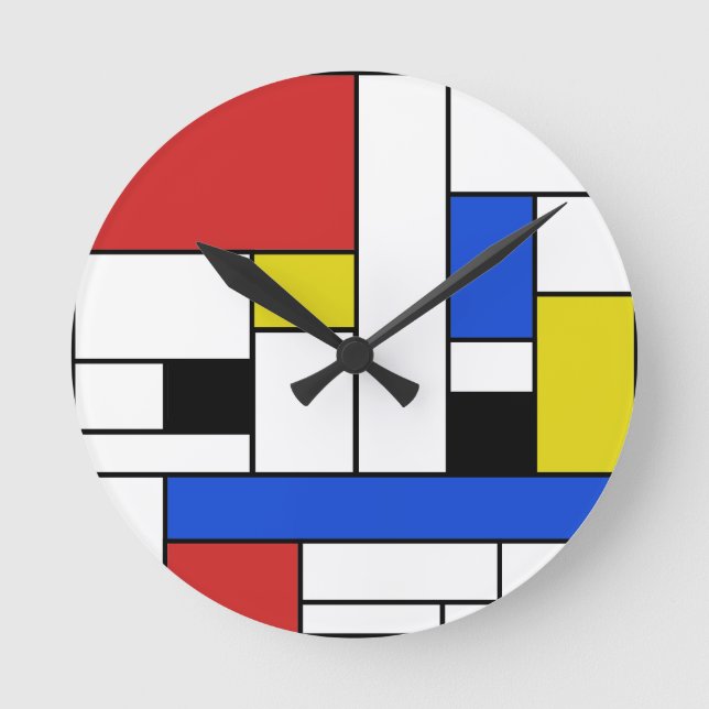 Mondrian Lines Round Wall Clock (Front)