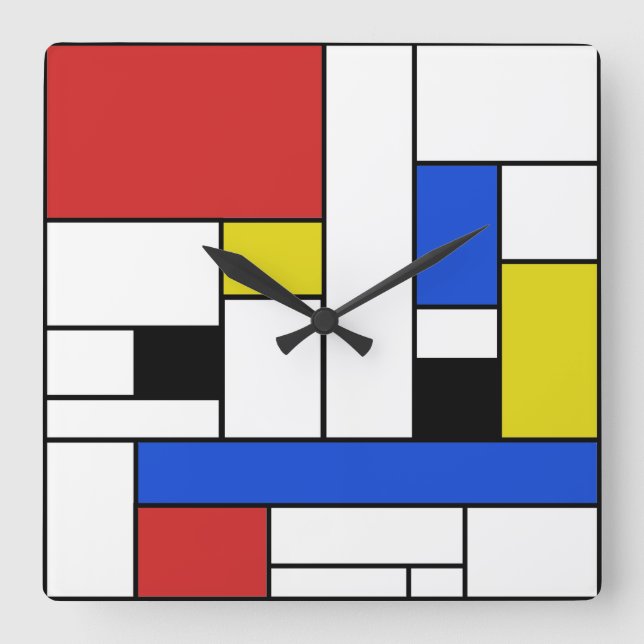 Mondrian Lines Square Wall Clock (Front)