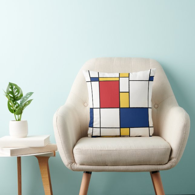 Mondrian Minimalist Abstract Art Primary Colours Cushion (Chair)