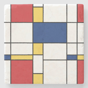 Mondrian Minimalist Abstract Art Primary Colours Stone Coaster