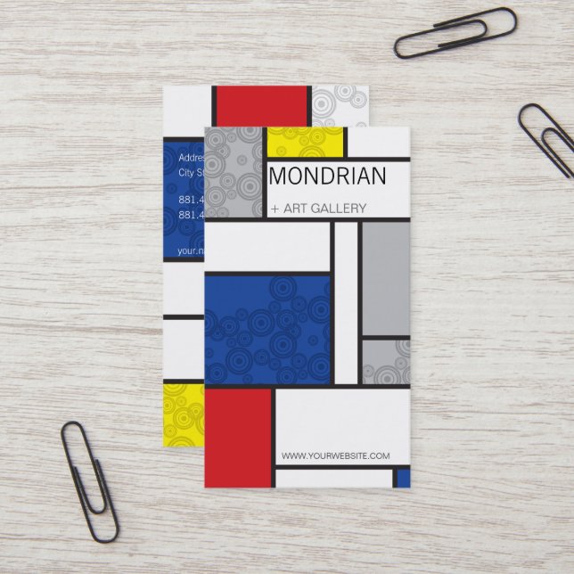 Mondrian Minimalist De Stijl Art Retro Circles Business Card (Front/Back In Situ)