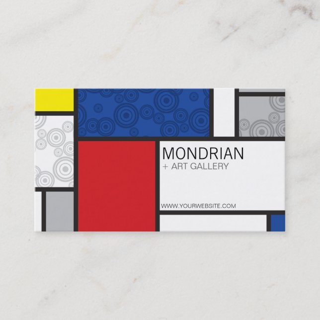 Mondrian Minimalist De Stijl Art Retro Circles Business Card (Front)