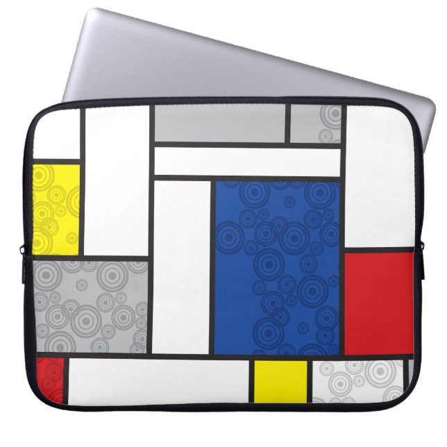 Mondrian Minimalist De Stijl Art Retro Circles Laptop Sleeve (Front)