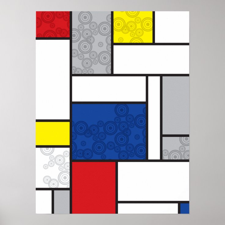 Mondrian Minimalist De Stijl Art Retro Circles Poster | Zazzle