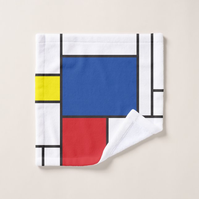 Mondrian Minimalist Geometric De Stijl Modern Art Bath Towel Set (Wash Cloth)