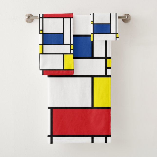 Mondrian Minimalist Geometric De Stijl Modern Art Bath Towel Set (Insitu)