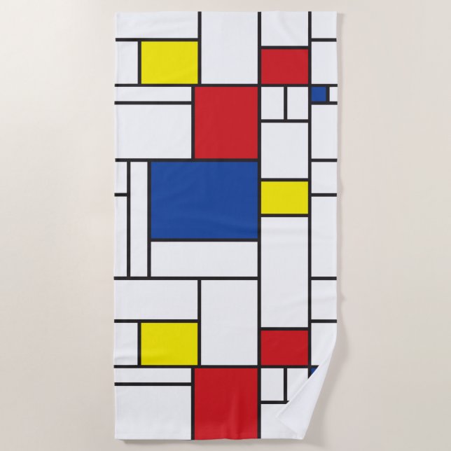 Mondrian Minimalist Geometric De Stijl Modern Art Beach Towel (Front)