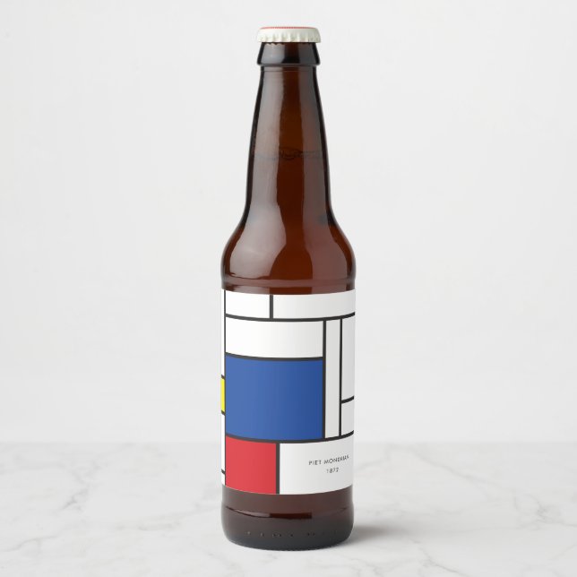 Mondrian Minimalist Geometric De Stijl Modern Art Beer Bottle Label (Front)