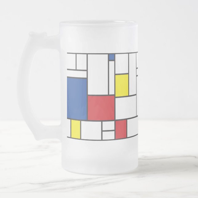Mondrian Minimalist Geometric De Stijl Modern Art Frosted Glass Beer Mug (Left)