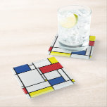 Mondrian Minimalist Geometric De Stijl Modern Art Glass Coaster<br><div class="desc">Original Mondrian Inspired Minimalist De Stijl Modern Art in Red, Blue, Yellow and White Colour Blocks Design. This simple design features modern geometric shapes and graphic colour blocks in bold black lines, white and bright primary colours. It is inspired by Piet Mondrian's abstract works and the De Stijl & Neo...</div>