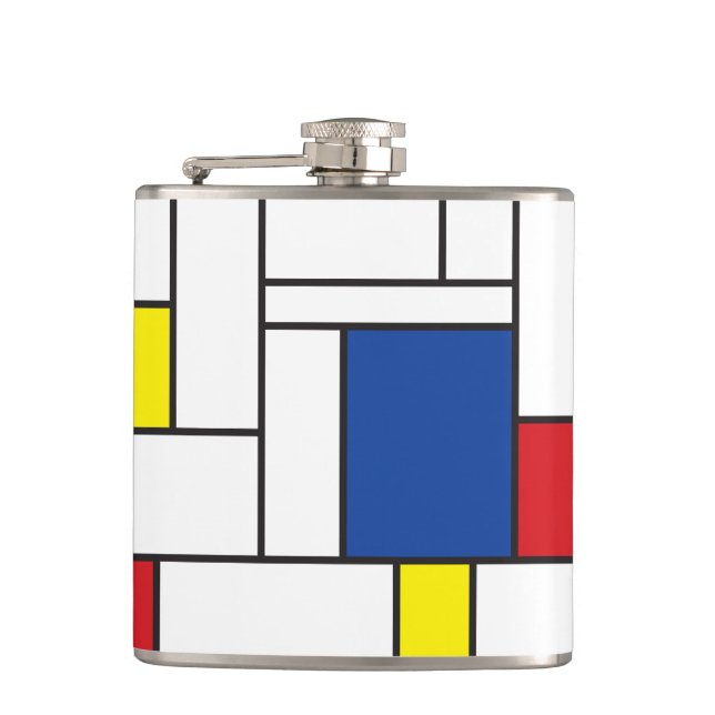 Mondrian Minimalist Geometric De Stijl Modern Art Hip Flask (Front)