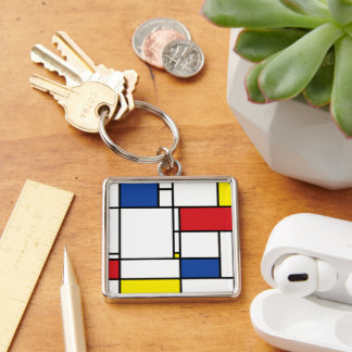 Mondrian Minimalist Geometric De Stijl Modern Art Key Ring