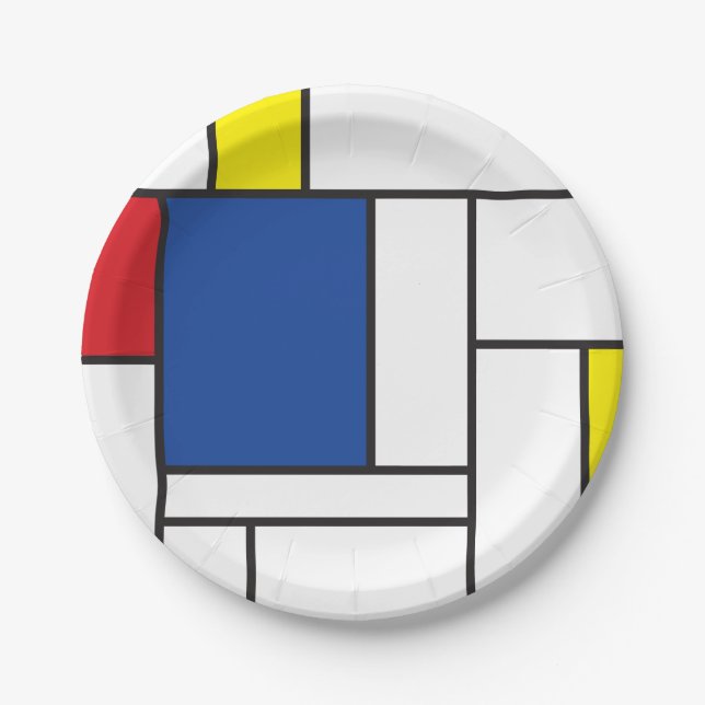 Mondrian Minimalist Geometric De Stijl Modern Art Paper Plate (Front)
